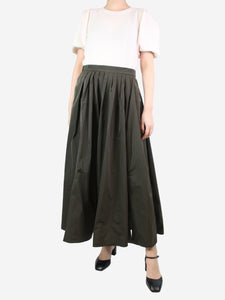 'S Max Mara Dark green nylon pleated skirt - size UK 10