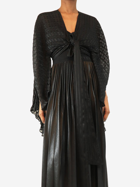 Black pleated stripe wrap top - size UK 6 product image