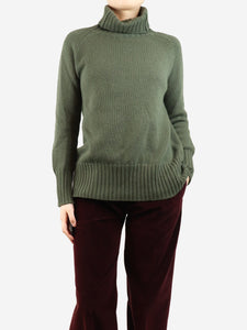 Divine Cashmere Moss green ribbed roll-neck jumper - size UK 8