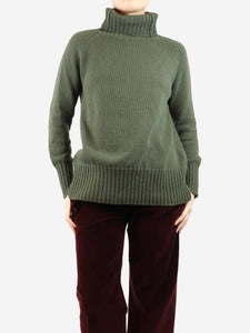 Divine Cashmere Moss green ribbed roll-neck jumper - size UK 8