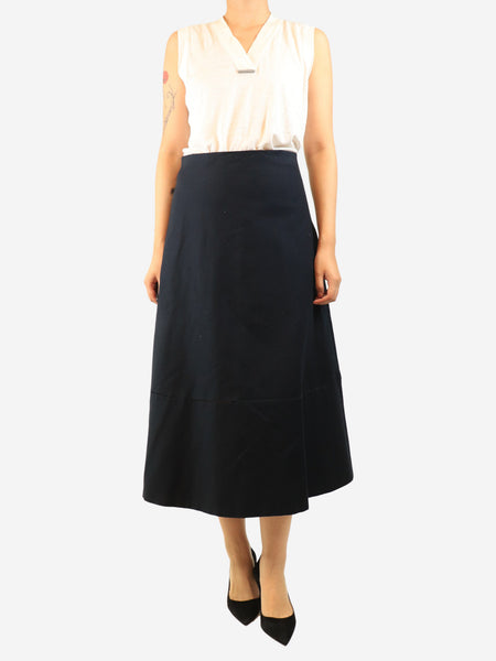 Navy cotton A-line midi skirt - size UK 8 alternate image