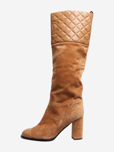 Chanel Tan suede and quilted leather knee-high boots - size EU 38.5