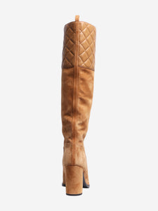 Chanel Tan suede and quilted leather knee-high boots - size EU 38.5