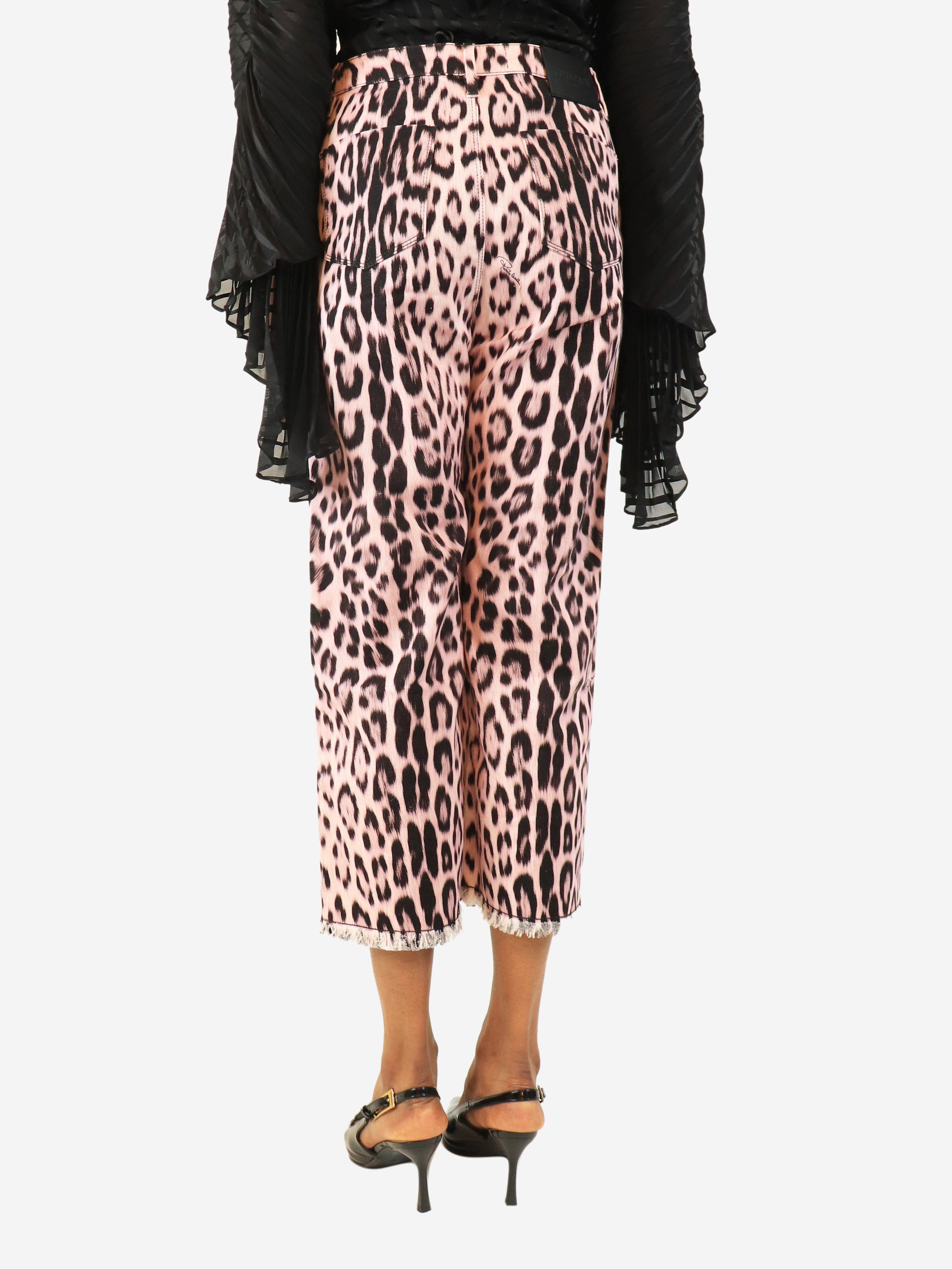 Pink leopard leopard printed denim capri - size UK 10 Trousers Roberto Cavalli 