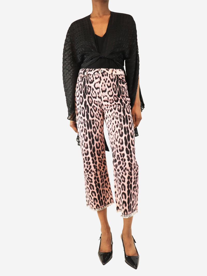 Pink leopard leopard printed denim capri - size UK 10 Trousers Roberto Cavalli 