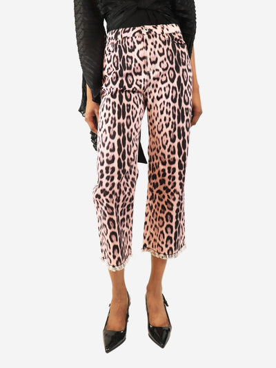 Pink leopard leopard printed denim capri - size UK 10 Trousers Roberto Cavalli 