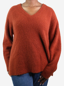 Naadam Rust brown cashmere-blend v-neck jumper - size XL