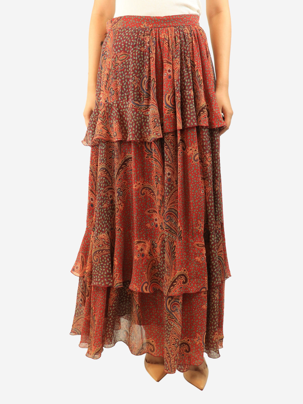Red paisley tiered maxi skirt - size UK 10 Skirts Etro 