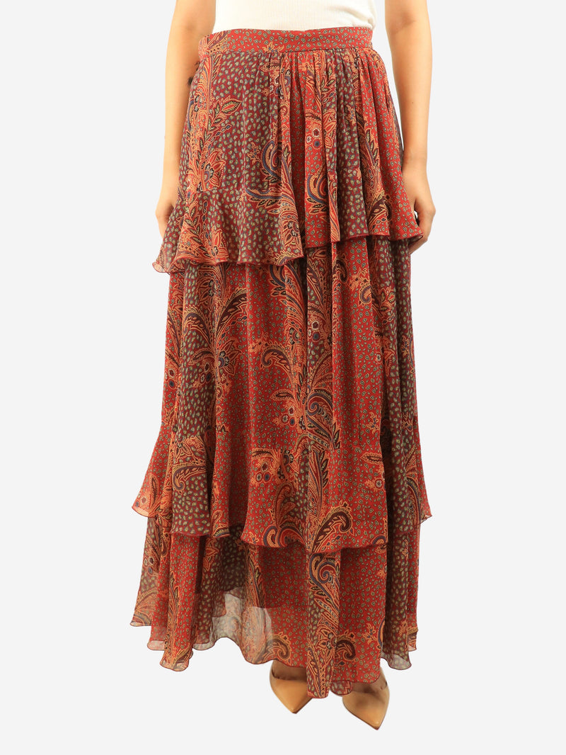 Red paisley tiered maxi skirt - size UK 10 Skirts Etro 