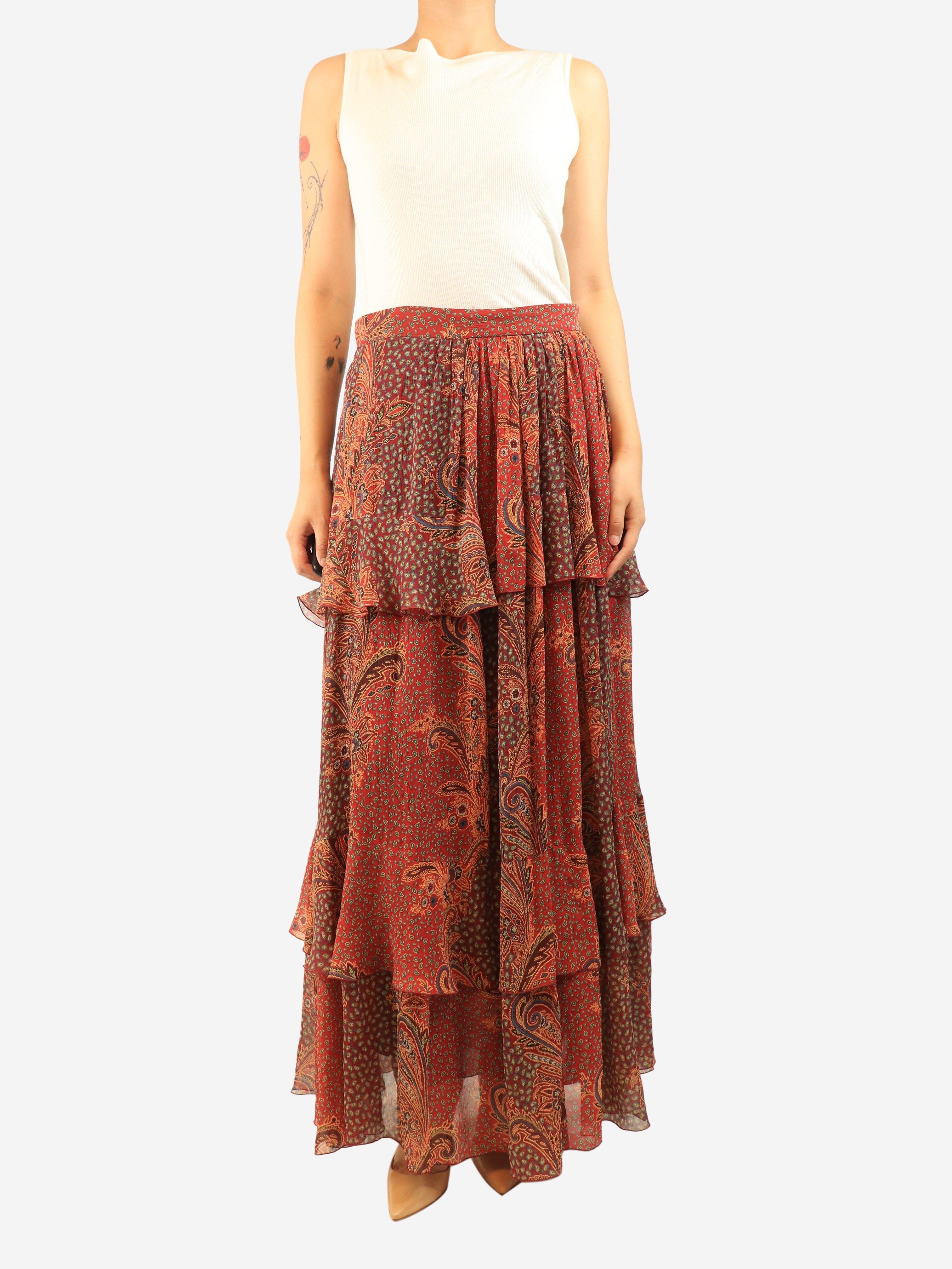 Red paisley tiered maxi skirt - size UK 10 Skirts Etro 