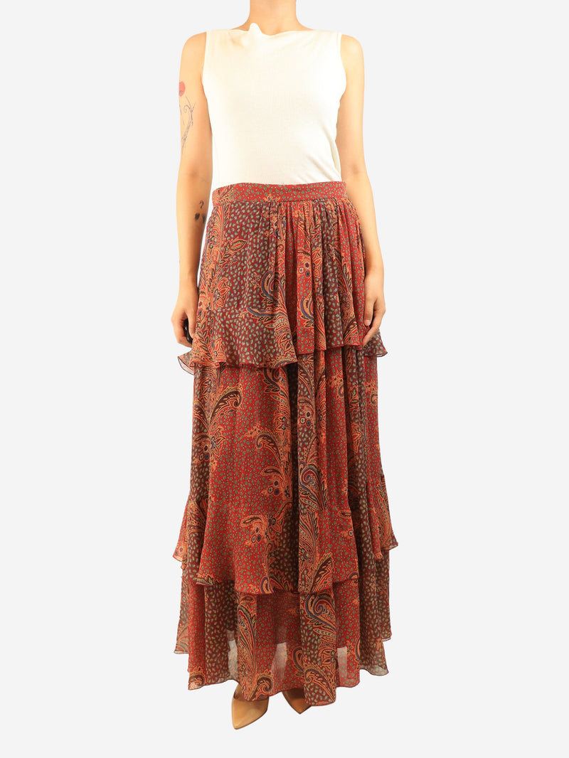 Red paisley tiered maxi skirt - size UK 10 Skirts Etro 
