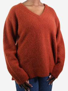 Naadam Rust brown cashmere-blend v-neck jumper - size XL