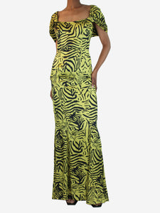 De La Vali Green and black silk animal printed maxi dress - size UK 10