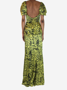 De La Vali Green and black silk animal printed maxi dress - size UK 10