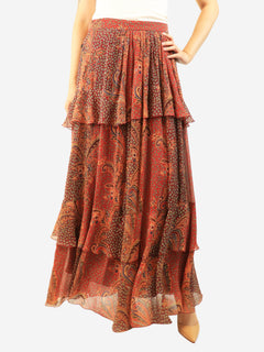 Red paisley tiered maxi skirt - size UK 10 Skirts Etro 