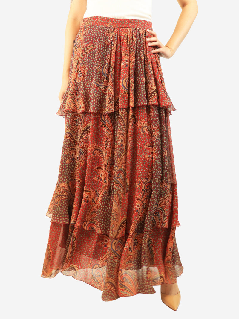 Red paisley tiered maxi skirt - size UK 10 Skirts Etro 