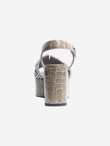 Gina Olive green patent croc-embossed platform sandals - size EU 37