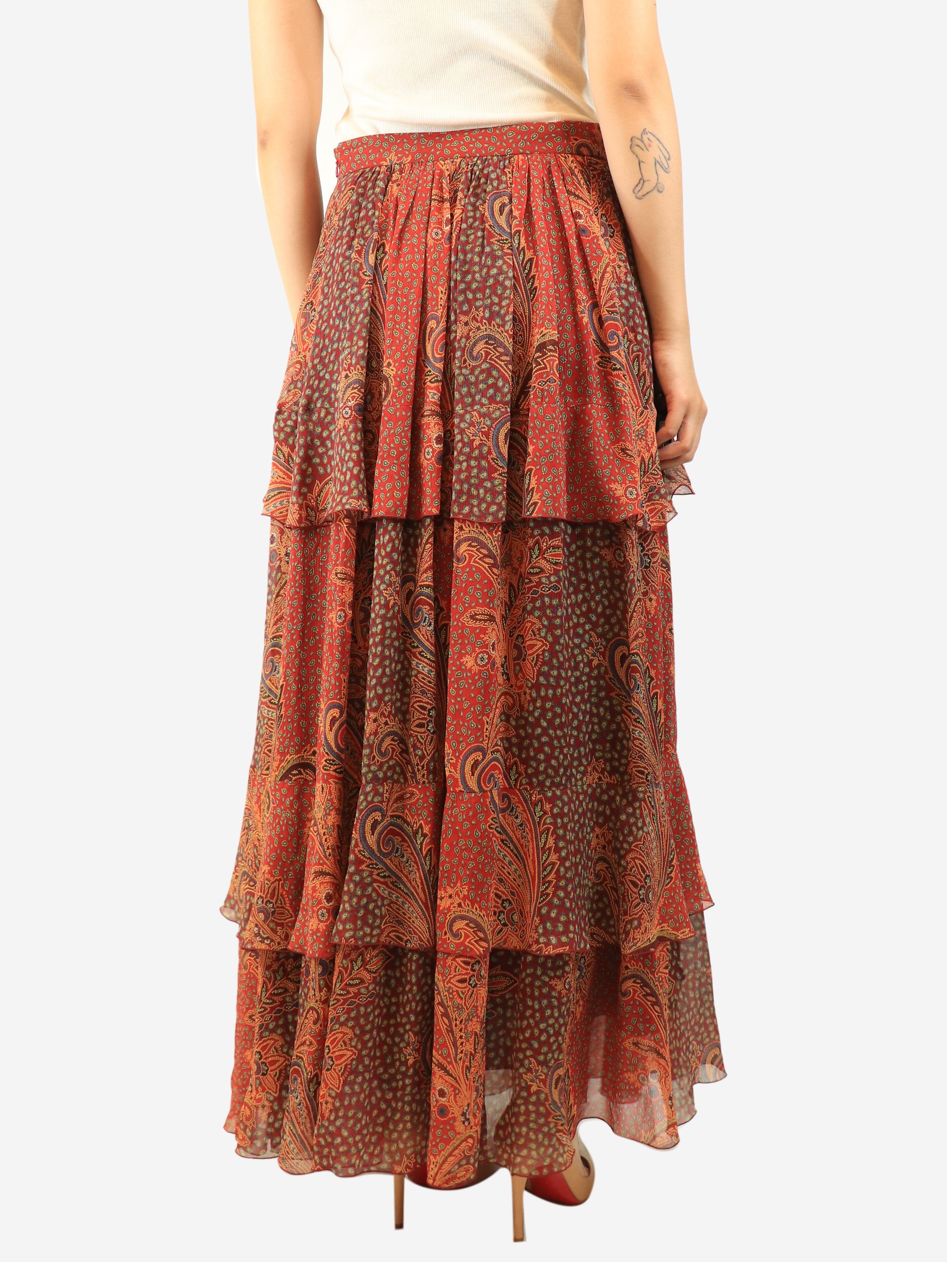Red paisley tiered maxi skirt - size UK 10 Skirts Etro 