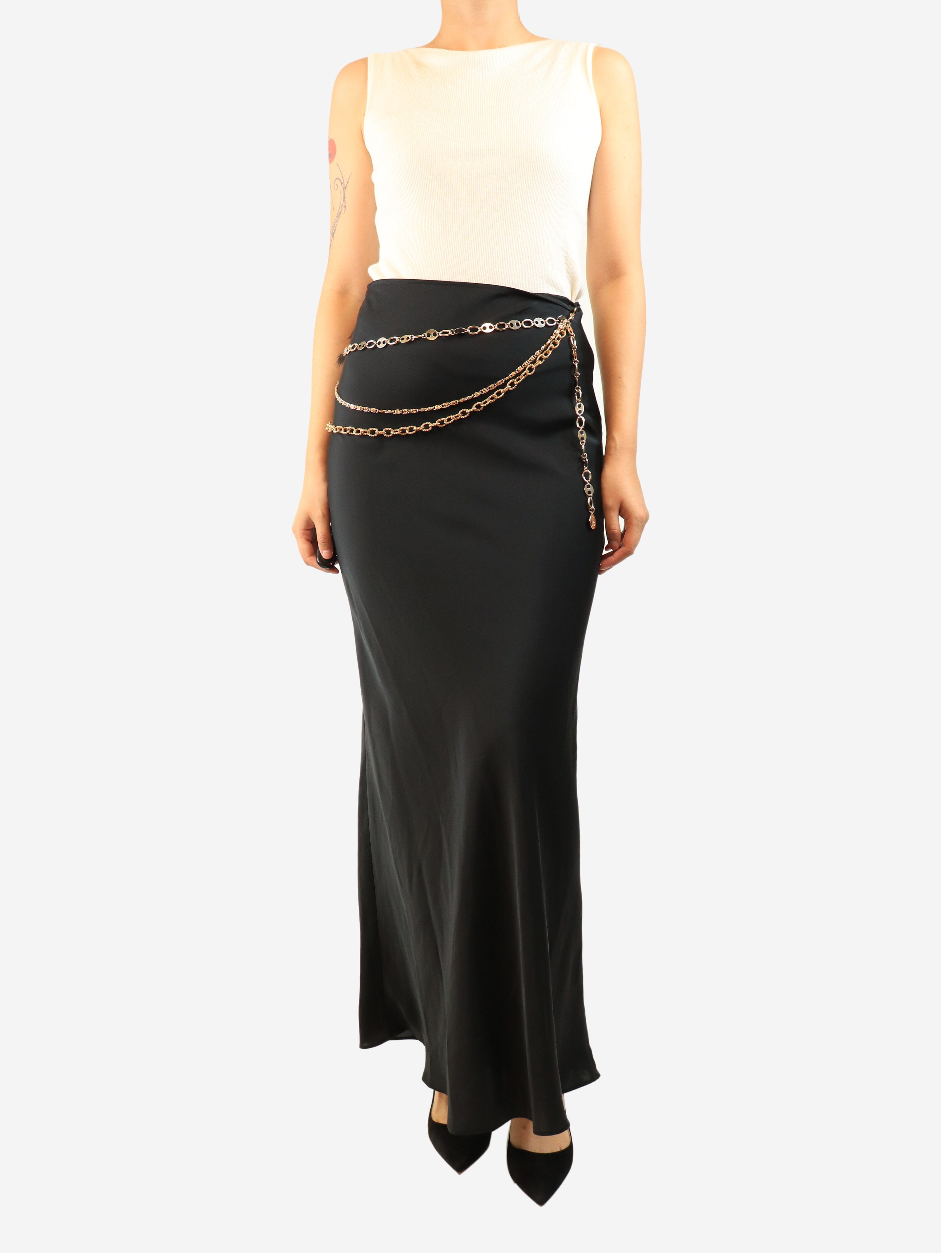 Black satin maxi skirt - size UK 8