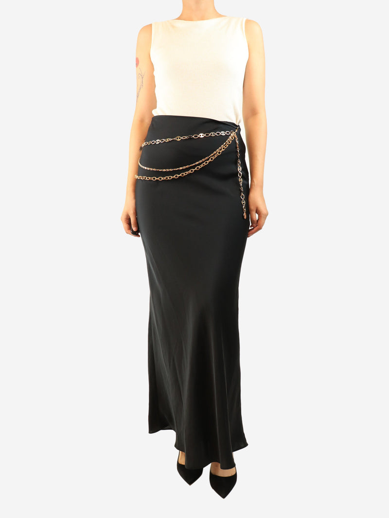 Black satin maxi skirt - size UK 8