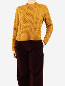 Johnstons of Elgin Raw sienna Aran cable-knit jumper - size S