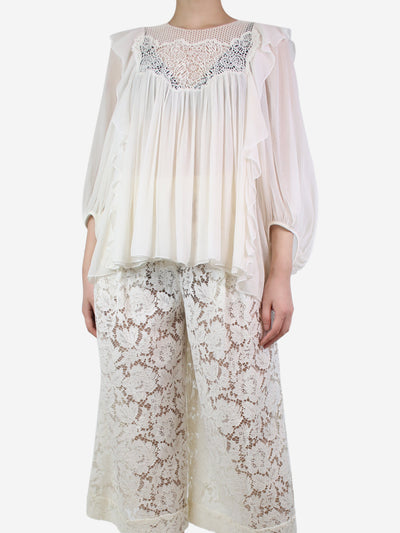 Cream sheer embroidered silk blouse - size UK 10 Tops Chloe 