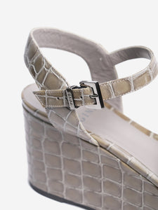 Gina Olive green patent croc-embossed platform sandals - size EU 37