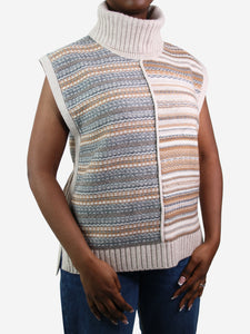 ME+EM Beige and grey patterned jumper vest - size L
