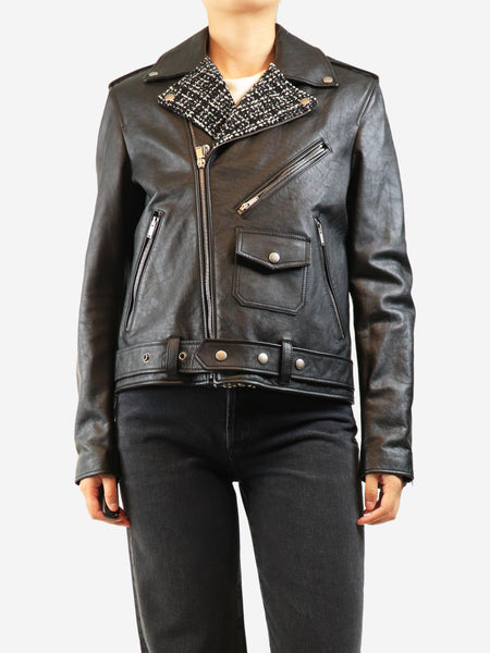 Black leather and tweed biker jacket - size UK 12 product image