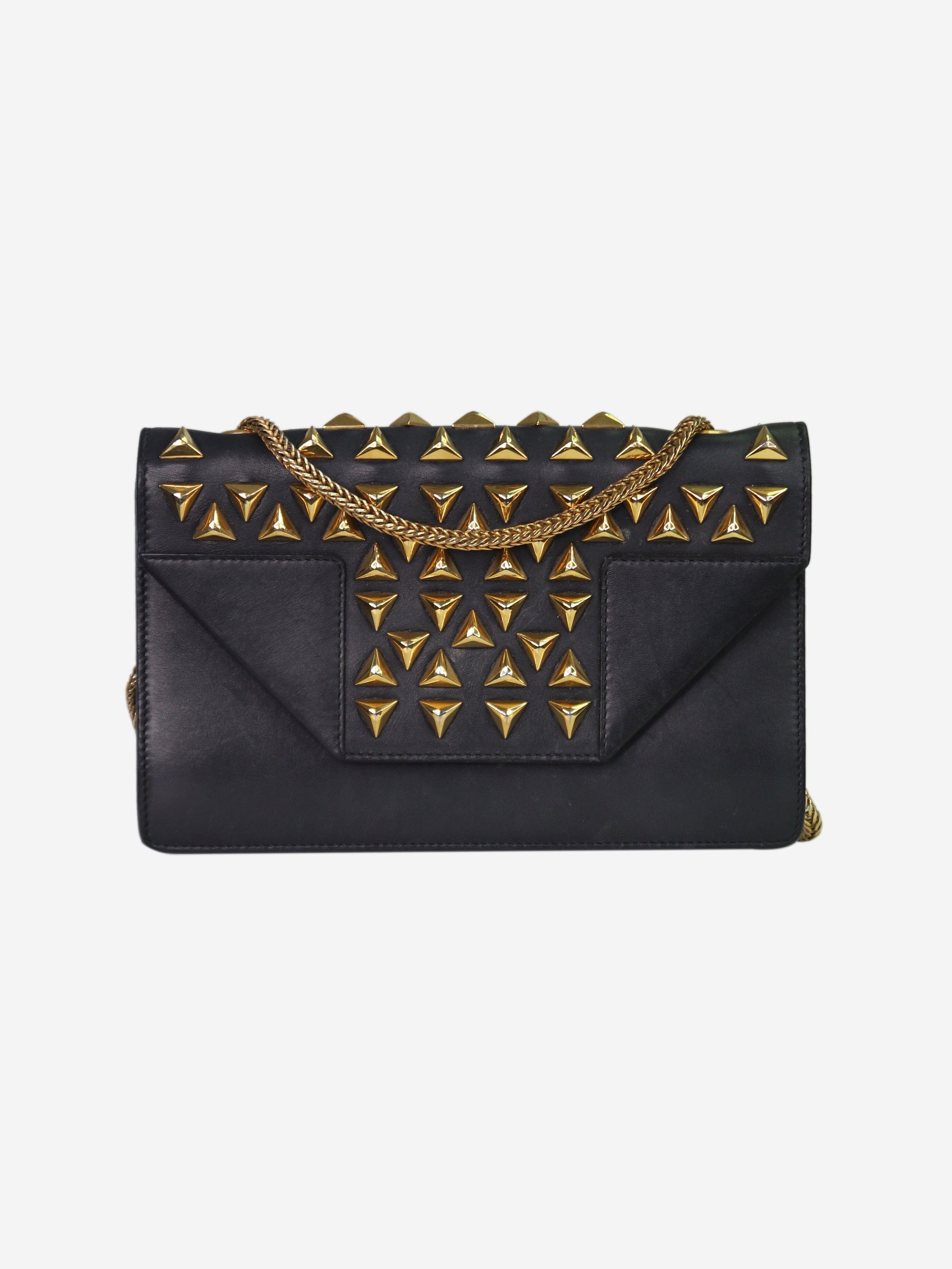 Yves Saint Laurent Black Leather Studded Heart Monogram Crossbody Bag |  Yoogi's Closet