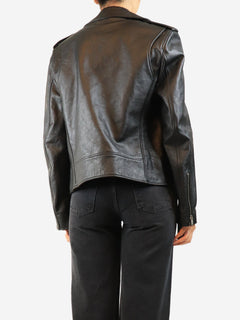 Black leather and tweed biker jacket - size UK 12
