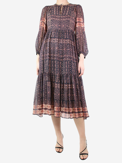 Brown printed tiered midi dress - size UK 10 Dresses Ulla Johnson 