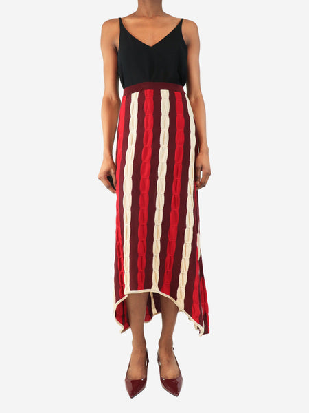 Burgundy striped knit midi skirt - size UK 6 alternate image