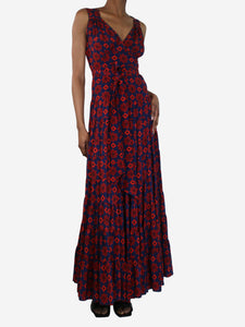 Balenciaga Dark blue sleeveless printed midi dress - size UK 6