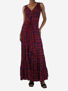 Balenciaga Dark blue sleeveless printed midi dress - size UK 6