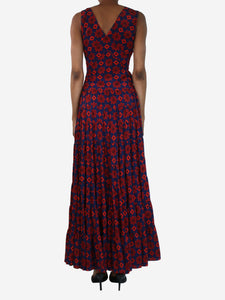 Balenciaga Dark blue sleeveless printed midi dress - size UK 6