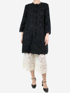 Dolce & Gabbana Black floral embroidered coat - size UK 10
