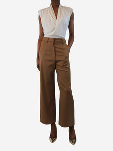 MM6 Maison Margiela Camel high-waisted wide-leg trousers - size UK 6