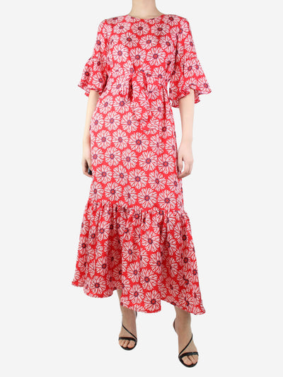Red belted silk floral-printed midi dress - size M Dresses La Double J 
