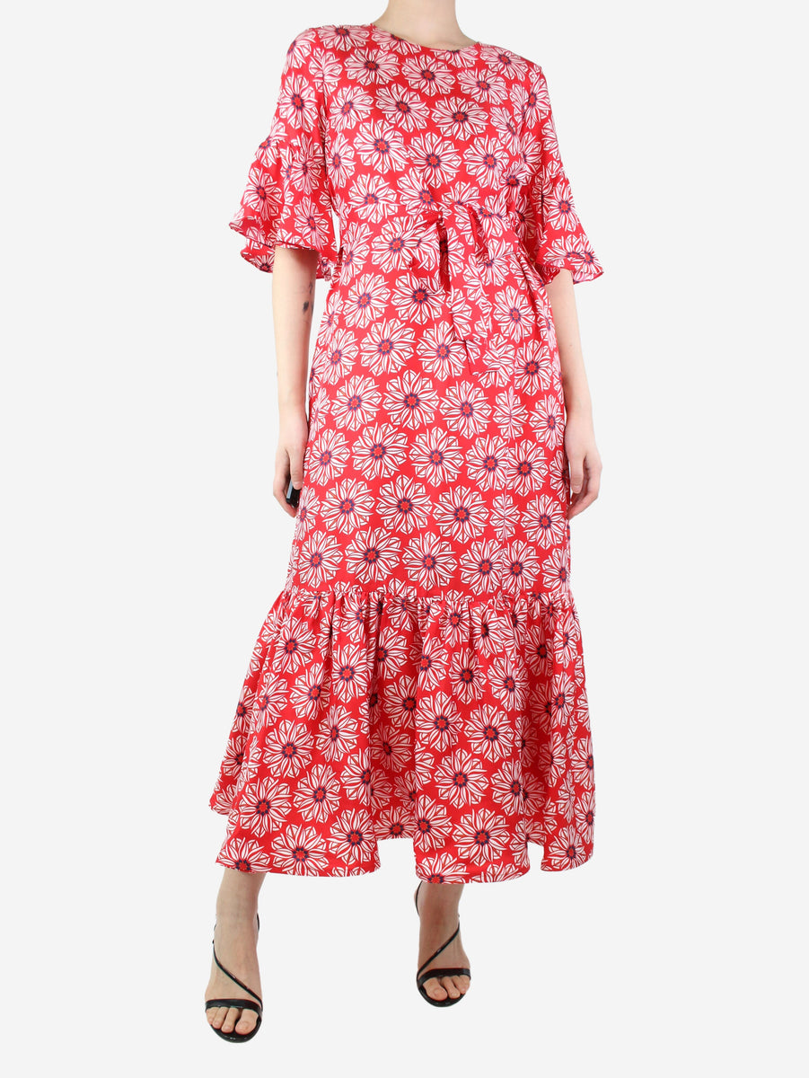 La Double J pre-owned red belted silk floral-printed midi dress - size ...