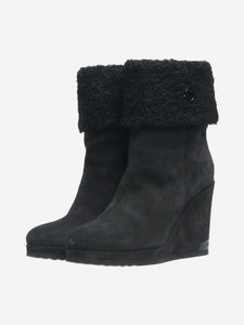 Moncler Black suede wedge boots - size EU 39