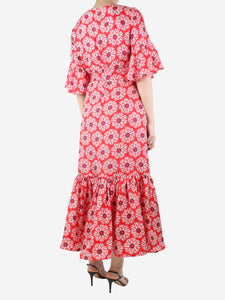 La Double J Red belted silk floral-printed midi dress - size M