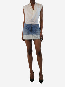 Chanel Blue bleached-ombre denim mini skirt - size UK 10