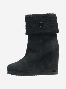 Moncler Black suede wedge boots - size EU 39