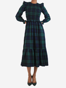 By Iris Green tartan shirred maxi dress - size XS