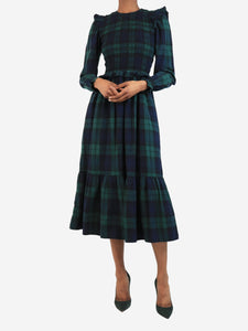 By Iris Green tartan shirred maxi dress - size XS