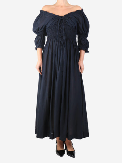 Navy short-sleeve shirred maxi dress - size XXL Dresses Doen 