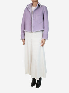 Anne Vest Lilac reversible sheepskin leather crop jacket - size UK 14