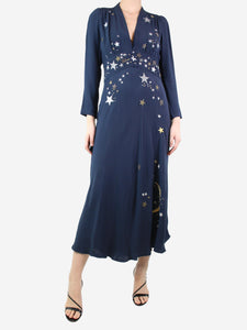 Rixo Blue star embroidered midi dress - size M