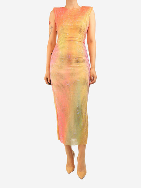 Orange rhinestone embellished midi dress - size UK 10 product image